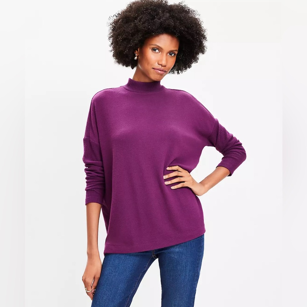 Ribtrim Jersey Mock Neck Top‎ by LOFT - NWT - French Violet